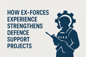 Silhouette of a soldier with gear and rifle beside text reading "How ex-forces experience strengthens defence support projects.