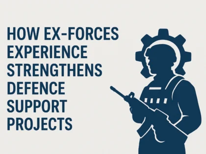 Silhouette of a soldier with gear and rifle beside text reading "How ex-forces experience strengthens defence support projects.